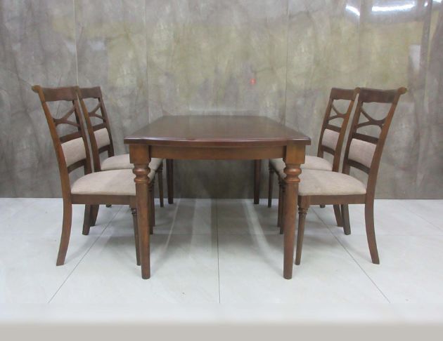 二手餐桌 胡桃色150公分實木餐桌椅組 一桌四椅 用餐桌椅