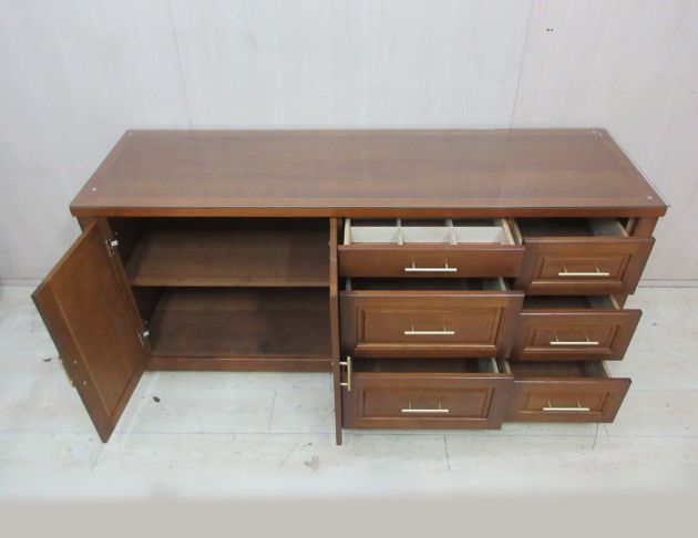 二手餐廚櫃 柚木色183公分兩門六抽餐櫃 電器櫃 碗盤收納櫃 2