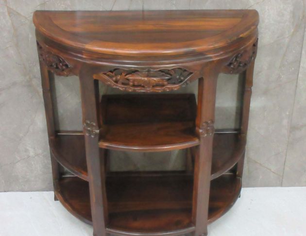 二手花架 胡桃色81公分半圓形花架 仿古展示架 置物架 玄關桌