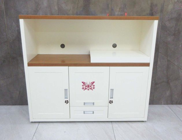 二手餐廚櫃 米白色130公分鄉村風兩門兩抽廚房餐櫃 電器櫃