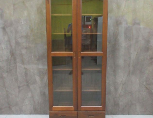 庫存新品出清 樟木色82公分兩門兩抽半實木書櫃 展示櫃 收納櫃