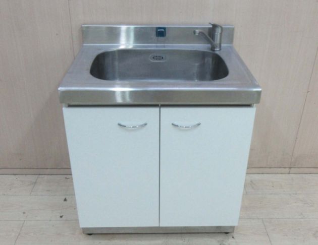 二手流理台 銀底白面72公分兩門水槽 單口洗手槽 廚房水槽