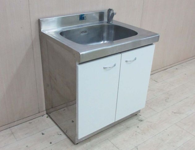 二手流理台 銀底白面72公分兩門水槽 單口洗手槽 廚房水槽 5