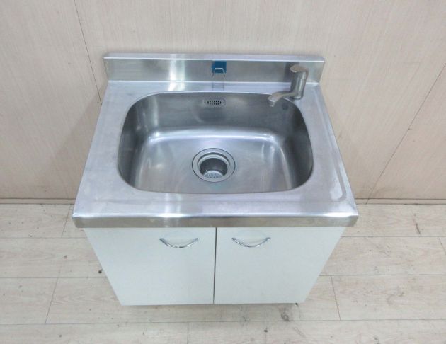 二手流理台 銀底白面72公分兩門水槽 單口洗手槽 廚房水槽 2