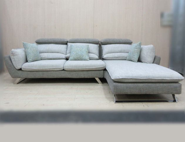 二手沙發 灰白色287公分L型三人布沙發 頭枕可調 客廳沙發椅