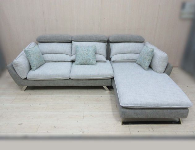 二手沙發 灰白色287公分L型三人布沙發 頭枕可調 客廳沙發椅 2