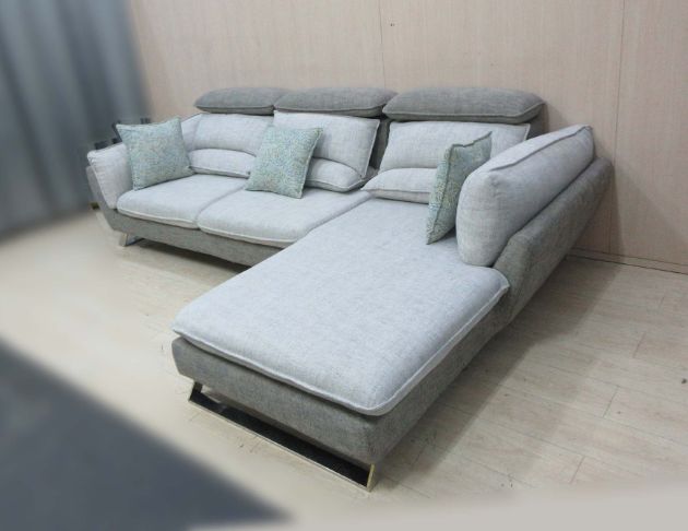 二手沙發 灰白色287公分L型三人布沙發 頭枕可調 客廳沙發椅 4