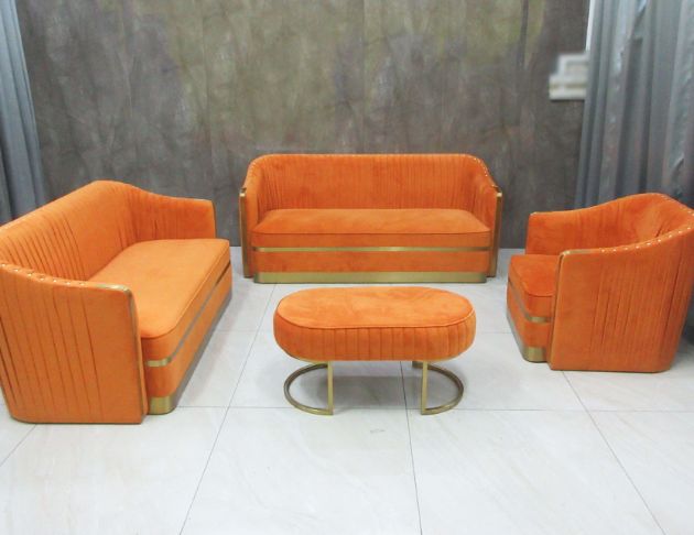 二手沙發 橘色1+2+3布沙發多件組 接待沙發椅 休閒沙發