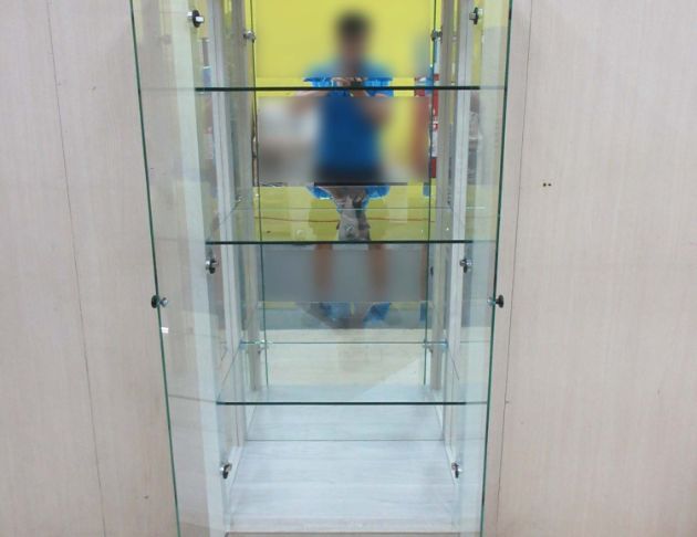 庫存新品出清 白木紋色66公分兩門兩抽玻璃展示櫃 酒櫃 公仔櫃 2