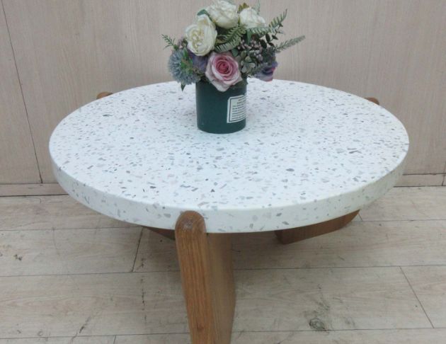 二手茶几 柚木色70公分仿石沙發桌 圓桌 矮桌 客廳桌 接待桌