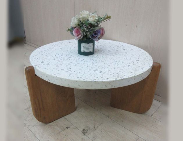 二手茶几 柚木色70公分仿石沙發桌 圓桌 矮桌 客廳桌 接待桌 4