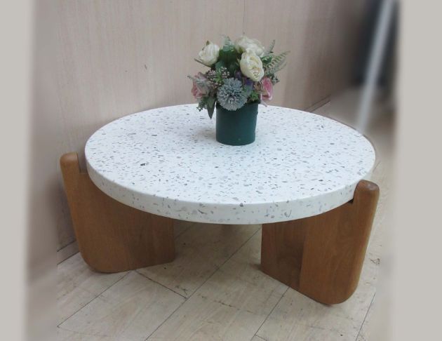 二手茶几 柚木色70公分仿石沙發桌 圓桌 矮桌 客廳桌 接待桌 3