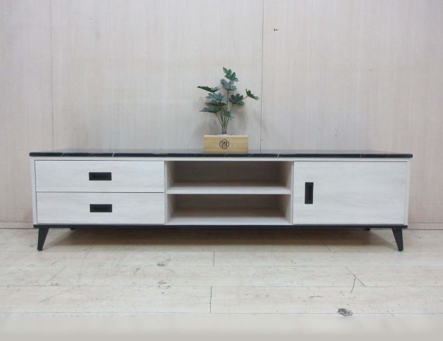 庫存新品出清 白梧桐色181公分黑白根石面一門兩抽電視櫃 長櫃