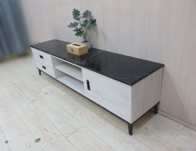 庫存新品出清 白梧桐色181公分黑白根石面一門兩抽電視櫃 長櫃 4