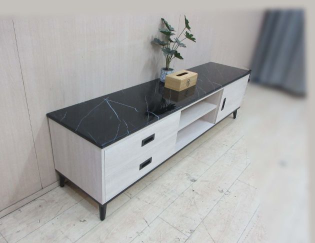 庫存新品出清 白梧桐色181公分黑白根石面一門兩抽電視櫃 長櫃 3