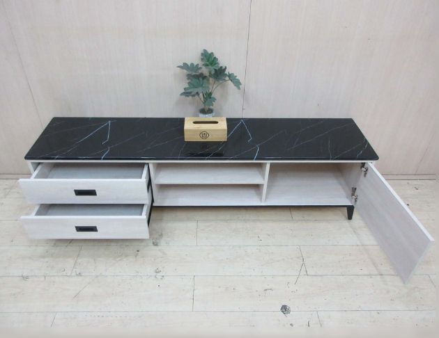 庫存新品出清 白梧桐色181公分黑白根石面一門兩抽電視櫃 長櫃 2