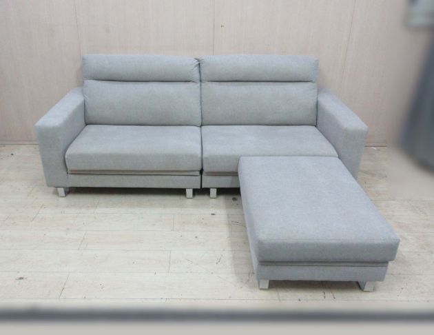 二手沙發 淺灰色240公分貓抓布L型休閒沙發 客廳沙發 沙發椅 2