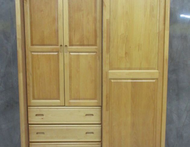 二手衣櫥 檜木色151公分三門三抽衣櫃 半實木5尺收納衣櫃