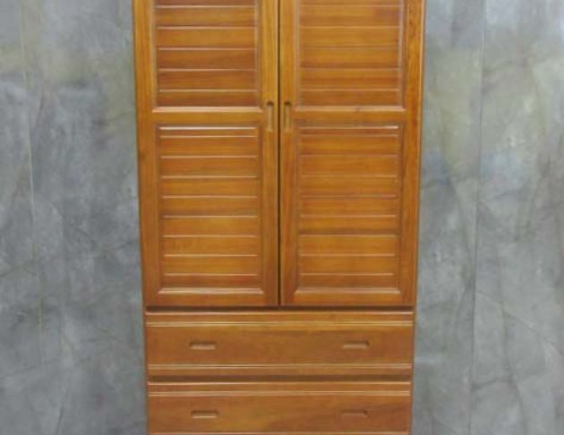 二手衣櫥 柚木色88公分兩門三抽衣櫃 半實木單人衣櫃 套房衣櫃