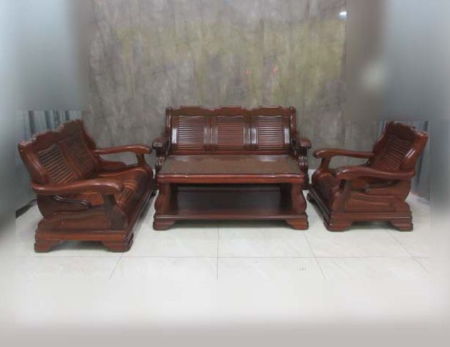 二手沙發 胡桃色1+2+3+茶几沙發椅組 客廳沙發 實木沙發椅 