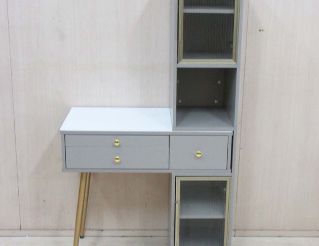 二手化妝台 灰色82公分INS清奢風兩門三抽梳妝桌 化妝桌