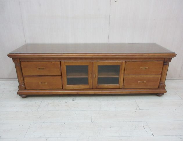 二手電視櫃 柚木色198公分實木兩門四抽TV櫃 客廳長櫃