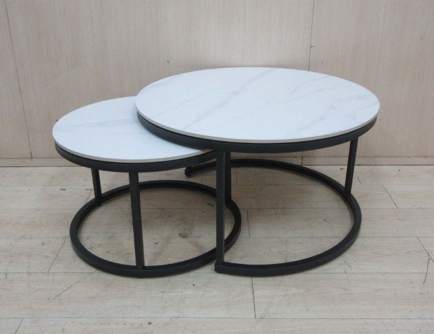 二手茶几 黑白色80公分子母桌 客廳桌 沙發桌 圓桌 矮桌