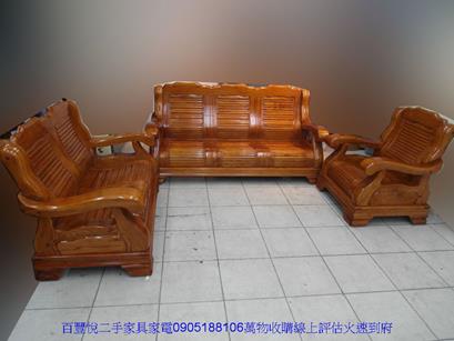 二手沙發二手樟木色實木123人座組椅木製沙發多件沙發組泡茶桌椅組 1