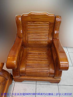 二手沙發二手樟木色實木123人座組椅木製沙發多件沙發組泡茶桌椅組 2