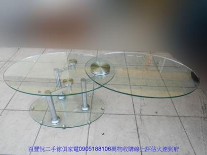 二手茶几中古茶几二手伸縮玻璃雙層橢圓茶几沙發桌客廳矮桌收納泡茶桌 3