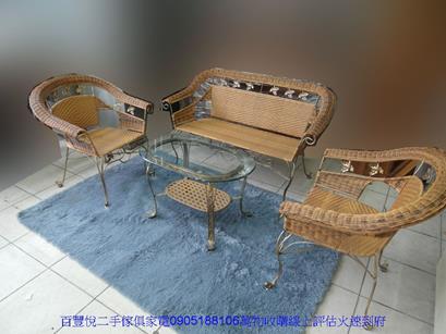 二手沙發二手鍛造仿藤制113沙發玻璃大茶几多件沙發組客廳休閒沙發 2