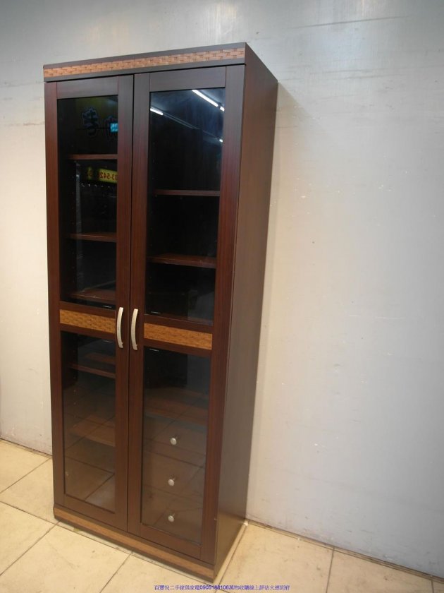 二手書櫃二手胡桃色81公分玻璃書櫃書櫥展示櫃高低櫃收納櫃置物櫥櫃 2