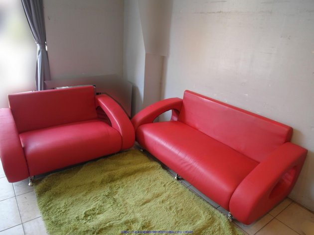 二手沙發二手紅色2+3人座皮沙發多件沙發組客廳沙發辦公接待室沙發 3