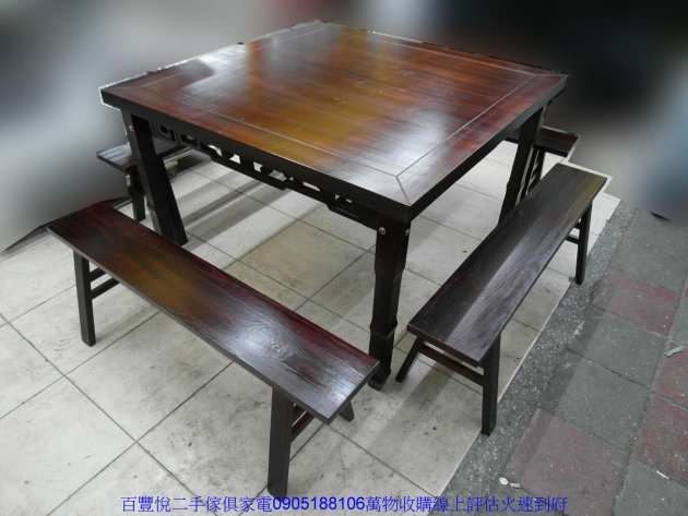 二手餐桌椅二手仿古實木一桌四椅餐桌椅組長凳板凳椅凳方桌營業用桌椅 2