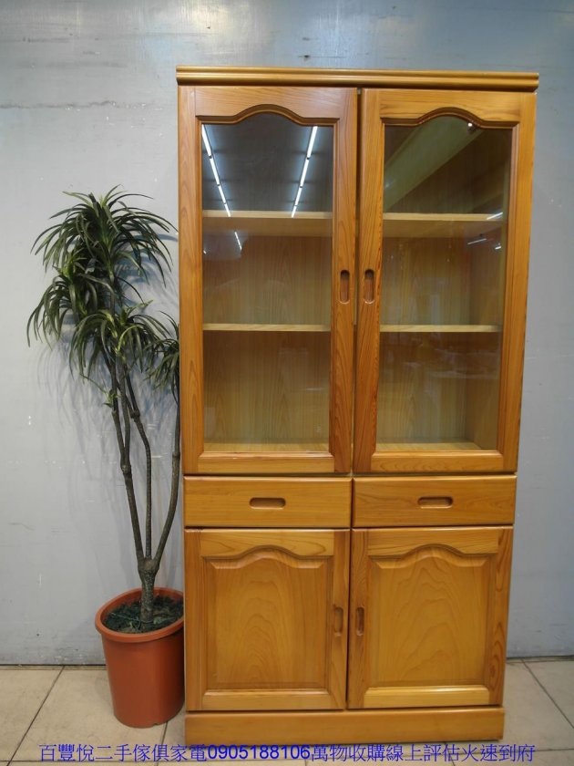 二手書櫃二手松木半實木3*6尺玻璃書櫃書櫥高低櫃收納櫃置物櫃櫥櫃 1