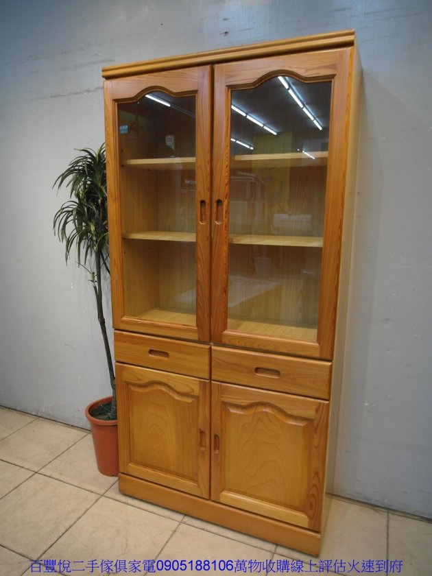 二手書櫃二手松木半實木3*6尺玻璃書櫃書櫥高低櫃收納櫃置物櫃櫥櫃 2