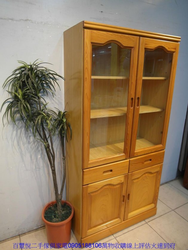 二手書櫃二手松木半實木3*6尺玻璃書櫃書櫥高低櫃收納櫃置物櫃櫥櫃 3