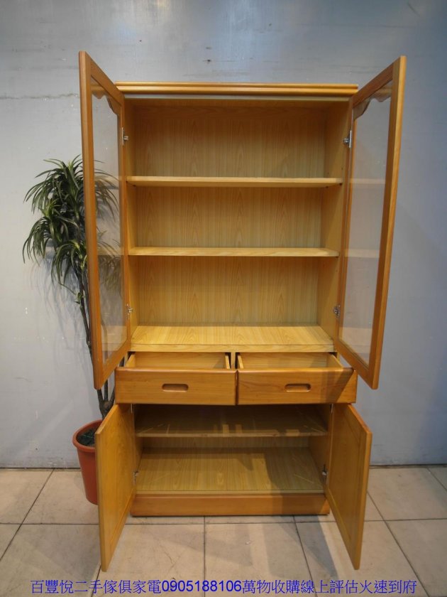 二手書櫃二手松木半實木3*6尺玻璃書櫃書櫥高低櫃收納櫃置物櫃櫥櫃 4