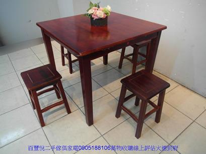 二手古早實木3尺餐桌椅一桌四椅板凳椅凳休閒咖啡桌椅組 5