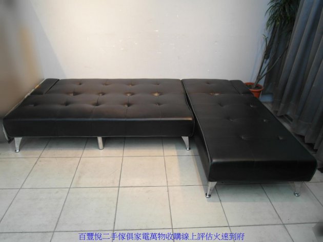 二手沙發中古沙發二手黑色258公分格紋皮質L型沙發 多功能沙發床 4