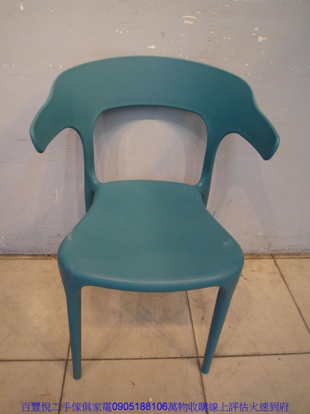 二手餐桌椅新品限量藍色塑鋼咖啡椅休閒椅一體成形餐椅洽談椅等候桌椅 2