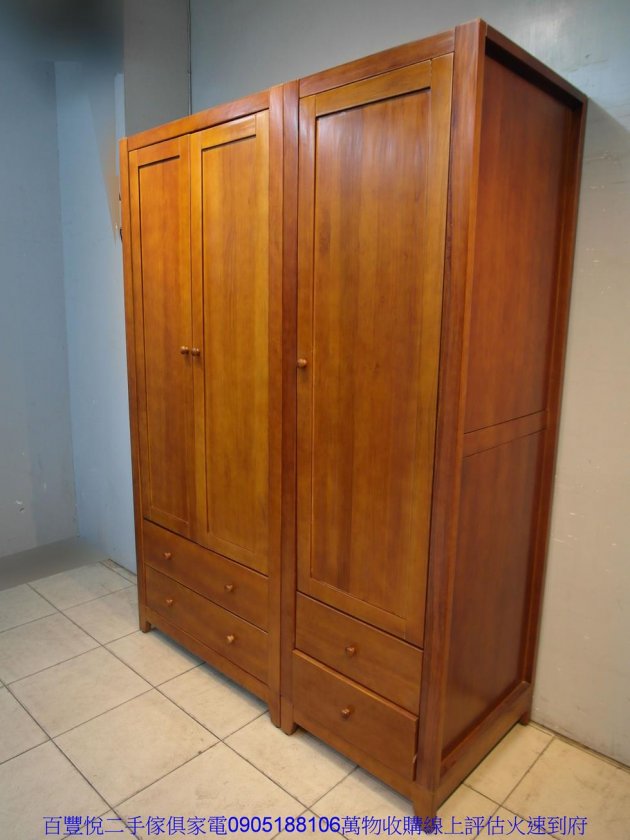 二手衣櫥二手柚木色全實木5*7尺衣櫥衣物收納櫃房間置物櫃儲物櫥櫃 2