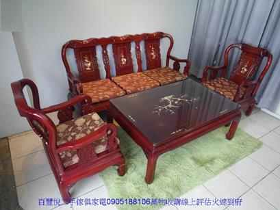 仿古戰國組紅木鑲貝113大茶几組椅實木沙發客廳休閒椅 3