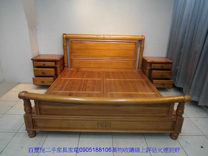 二手樟木色全實木雙人加大6尺床組含床邊櫃六尺床架床底 1