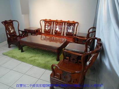 二手沙發二手紅壇木鑲貝實木八件組沙發仿古家具客廳實木沙發紅木家具 1