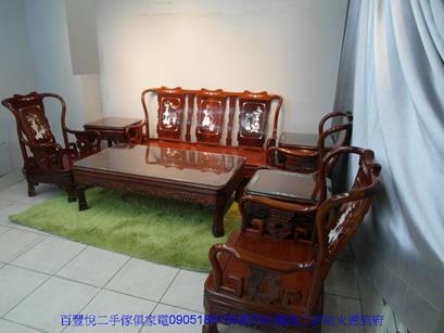 二手沙發二手紅壇木鑲貝實木八件組沙發仿古家具客廳實木沙發紅木家具 2