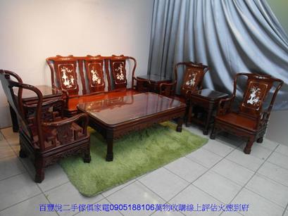 二手沙發二手紅壇木鑲貝實木八件組沙發仿古家具客廳實木沙發紅木家具 3