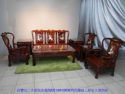 二手沙發二手紅壇木鑲貝實木八件組沙發仿古家具客廳實木沙發紅木家具 4