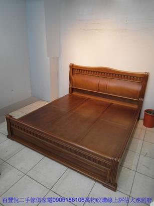 二手床架二手樟木色全實木雙人加大6尺床組加大六尺床架床底床台床組 2