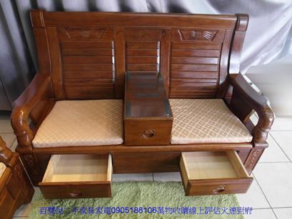 二手沙發中古沙發二手樟木色實木123組椅有抽屜客廳沙發休閒木沙發 4